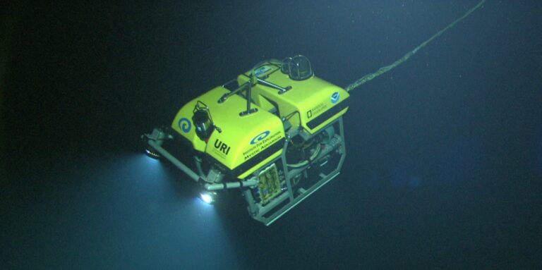 The ROV hercules on ission in the deep dark pacific ocean.