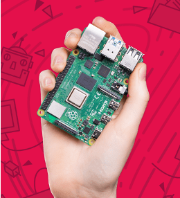 This is an image of a hand holding a Raspberry Pi microprocessor, a device used in this course design to simulate an IoT device.