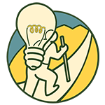 Image of a porter carrying a giant light bulb as his pack symbolizing the eLearning Designer's role in bringing along creative ideas.